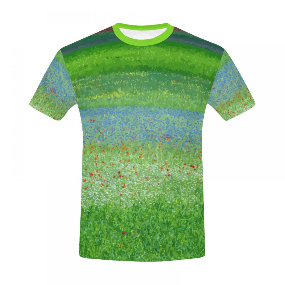 Pánske Zelené Umenie Vidiecke Kvety Krátke Tričko